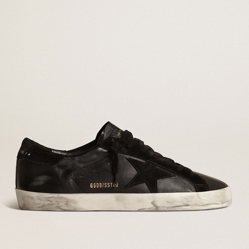 Golden Goose Men's Super-Star In Black Nappa With Black Suede Star And Heel Tab GMF00101.F003984.90100