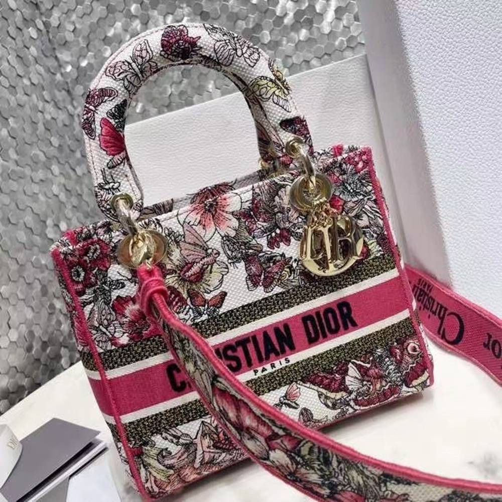 Dior Medium Lady D-Lite Bag In Multicolor Butterfly Embroidery TDBS25155